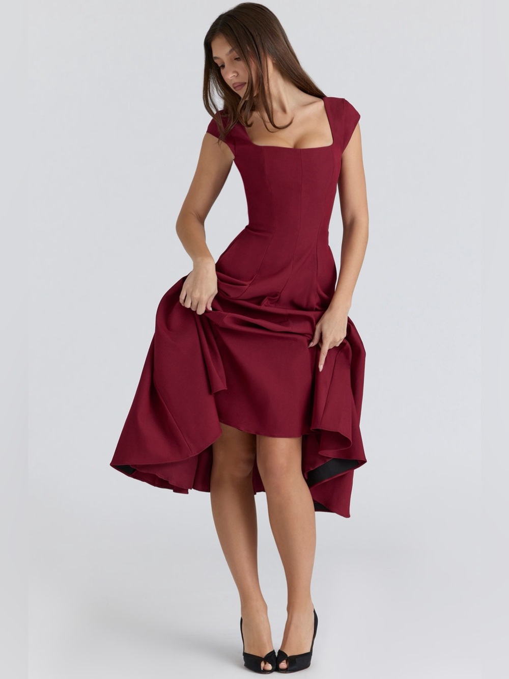 House Of CB Raisa Wine Lace Back Midi Dress